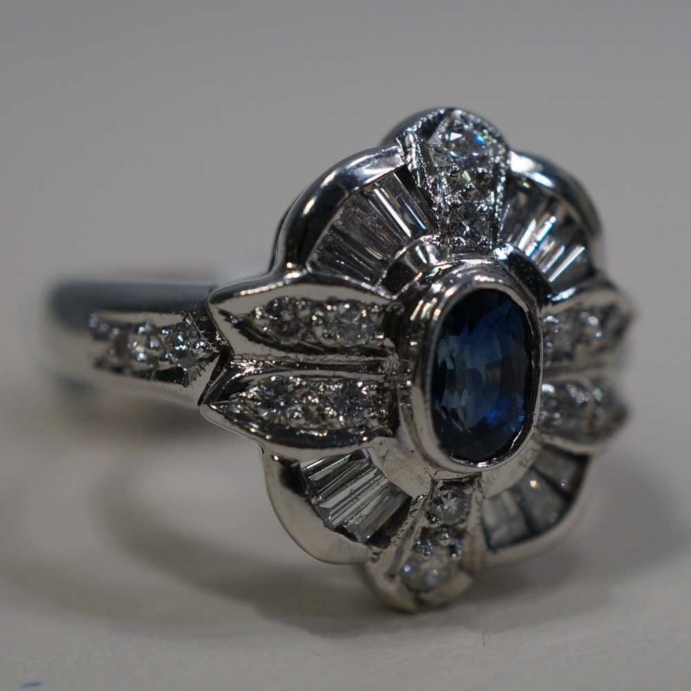 14KW Gold Genuine Sapphire & Diamond Ring - Picture 1 of 7